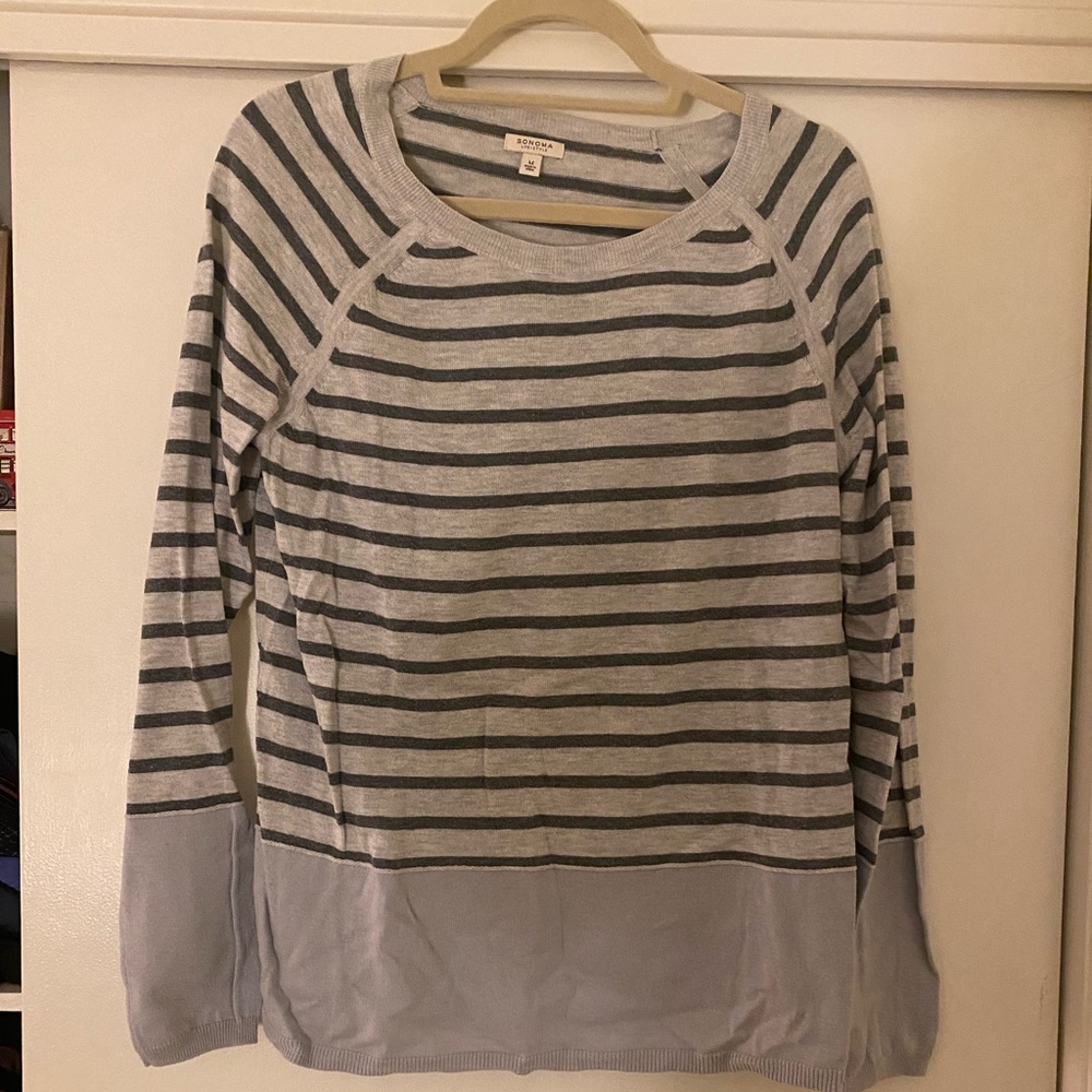 Grey striped sweater, size medium